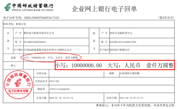 我公司捐資1000萬，助力朝陽扶貧攻堅